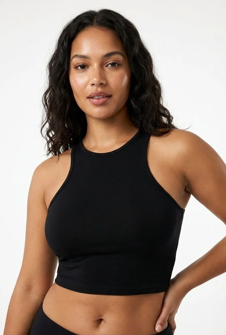 LunaIntim Siyah Fitilli Halter Yaka Crop Top Pamuklu Sporcu Büstiyer - Yan Görünüm